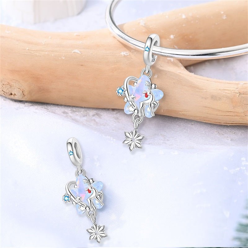 Reindeer & Opal Star Winter Dangle Charm