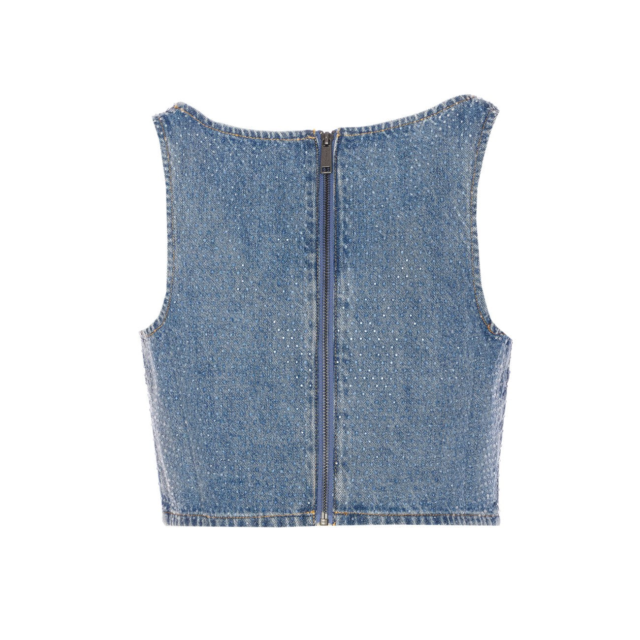 Self Portrait Women Rhinestone Denim Crop Top