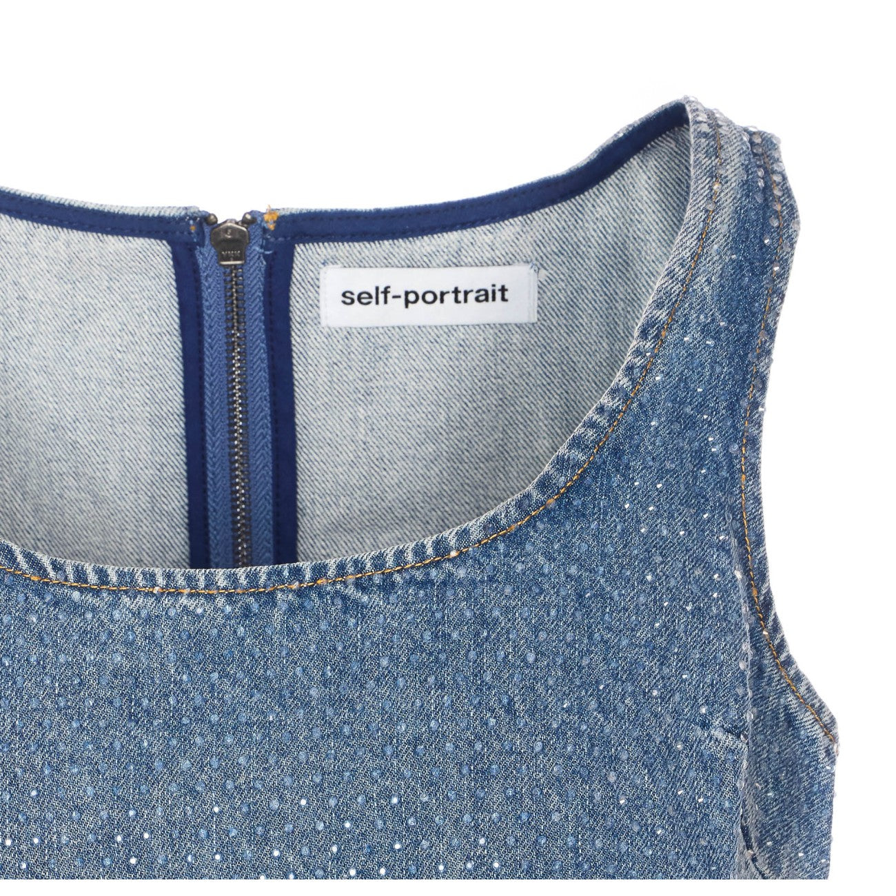 Self Portrait Women Rhinestone Denim Crop Top