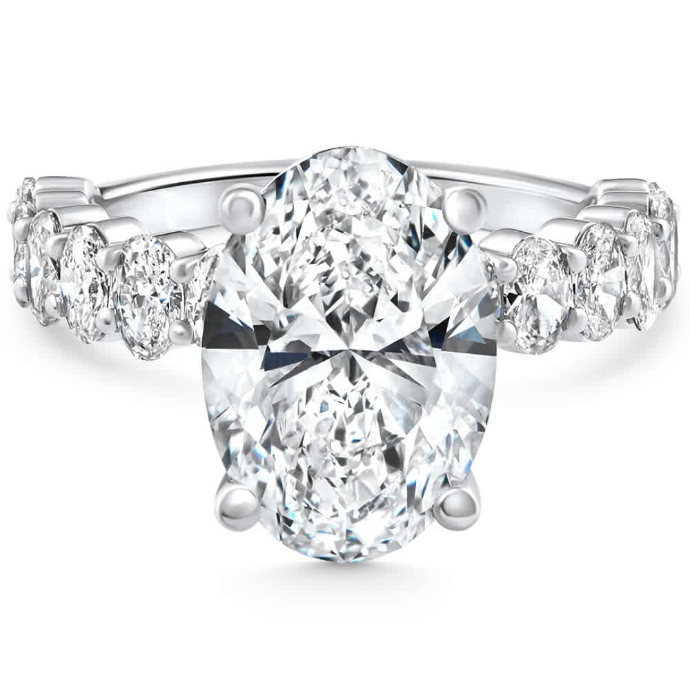 Certified 6Ct Oval Diamond Side Stone Engagement 14k White Gold Lab Grown Size: 7