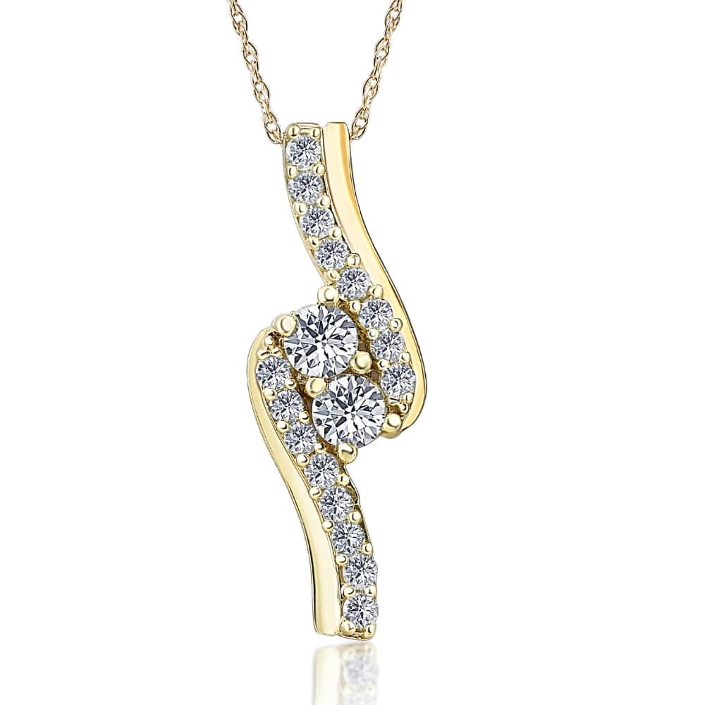 3/4 Ct TDW Diamond Forever Us Two Stone Pendant Necklace in White or Yellow Gold