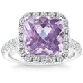 6 1/4Ct Cushion Pink Kunzite & Diamond Halo Ring 14k Gold Lab Grown