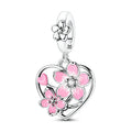 Rotating Cherry Blossom Heart Dangle Charm
