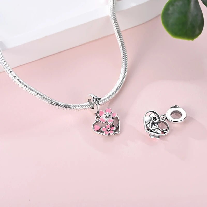 Rotating Cherry Blossom Heart Dangle Charm