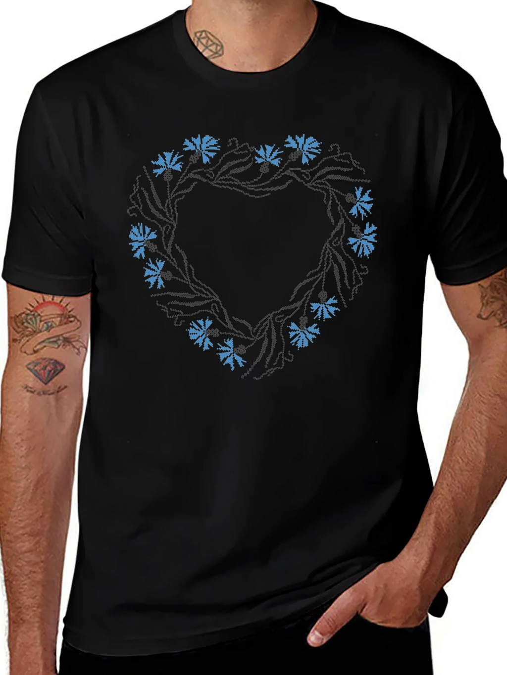 Floral Wreath Black T-Shirt