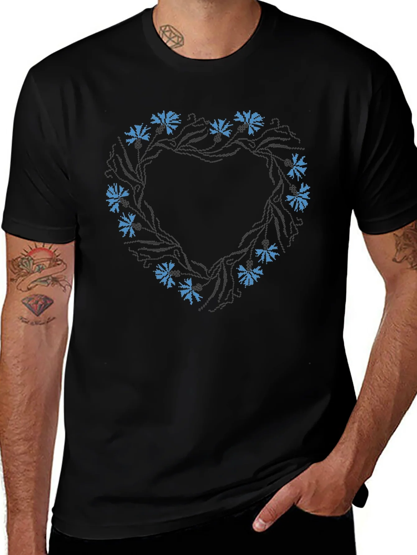 Floral Wreath Black T-Shirt