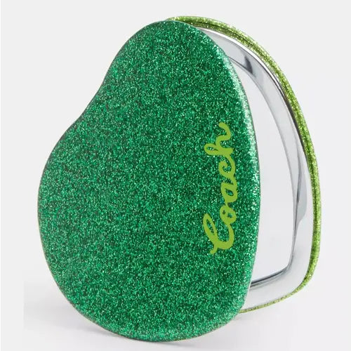 NWT Coach Military Green Glitter Heart Compact Mirror
