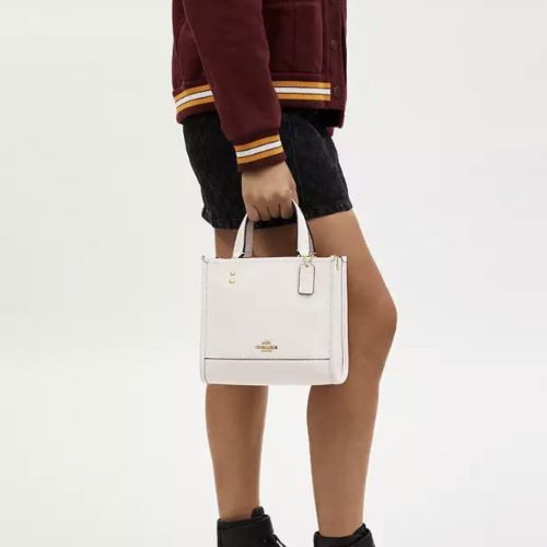 NWT Coach Dempsey Tote 22 Leather Crossbody Bag In Gold/Chalk