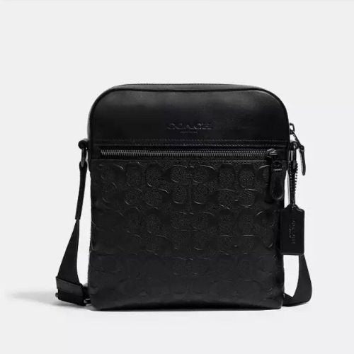 NWT Coach Men’s Houston Flight Bag In Signature Leather Black