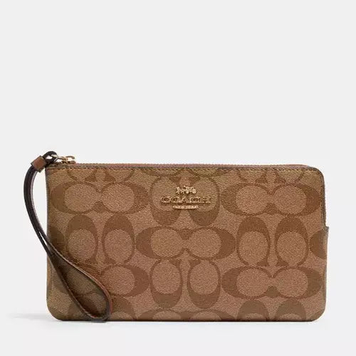 NWT Coach Large Corner zip Wristlet Wallet In Signature Canvas & Leather