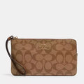 NWT Coach Large Corner zip Wristlet Wallet In Signature Canvas & Leather