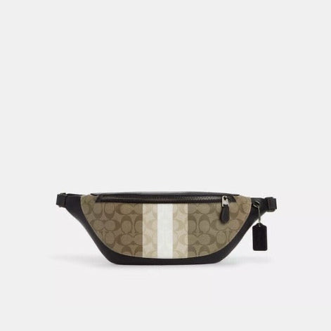NWT Coach Men’s Warren Belt Bag With Varsity Stripe In Signature Canvas & Soft Leather