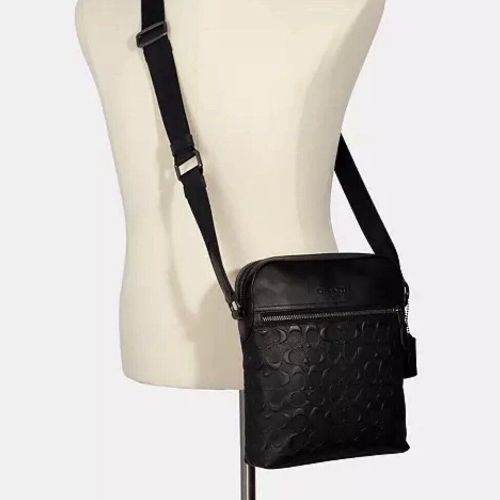 NWT Coach Men’s Houston Flight Bag In Signature Leather Black