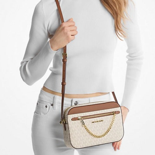NWT Michael Kors Jet Set Large Logo Crossbody Bag with Zip Chain