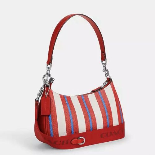 NWT Coach Teri Shoulder Bag In Coated Canvas & Leather In Red/Multi