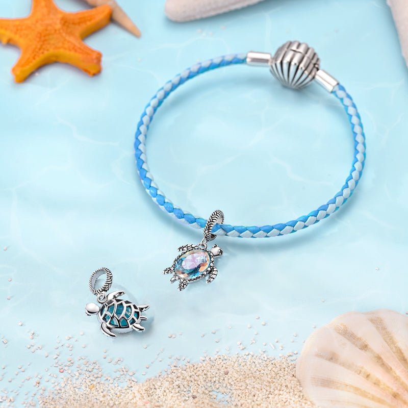 Sea Turtle with Iridescent Crystal Dangle Charm
