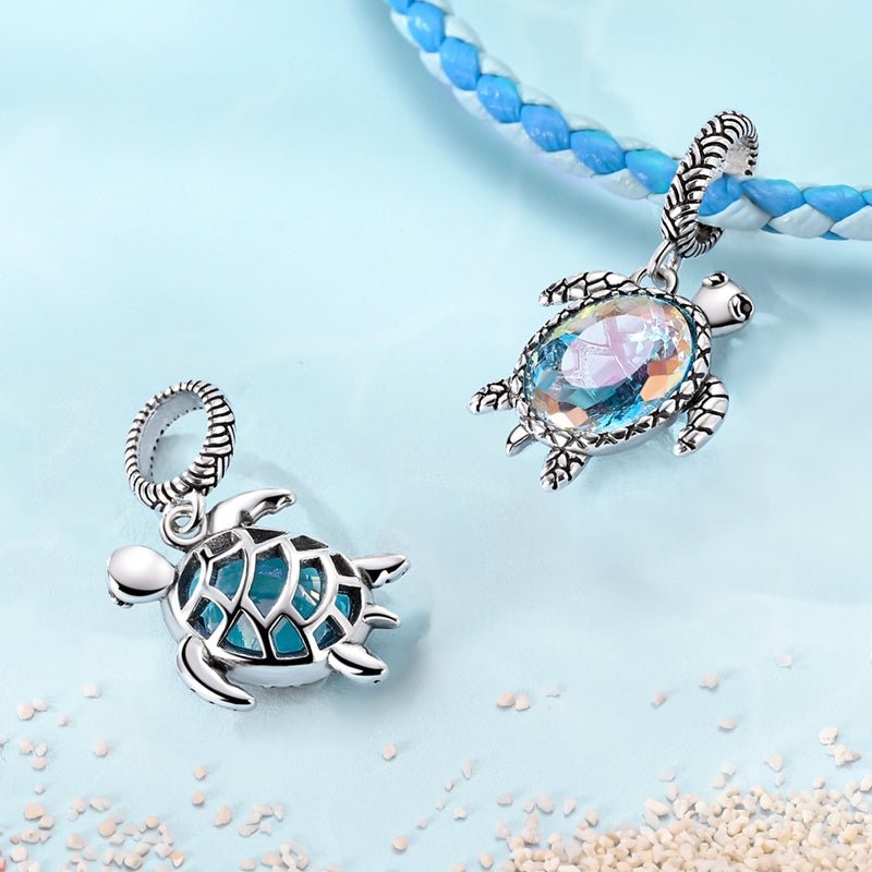 Sea Turtle with Iridescent Crystal Dangle Charm