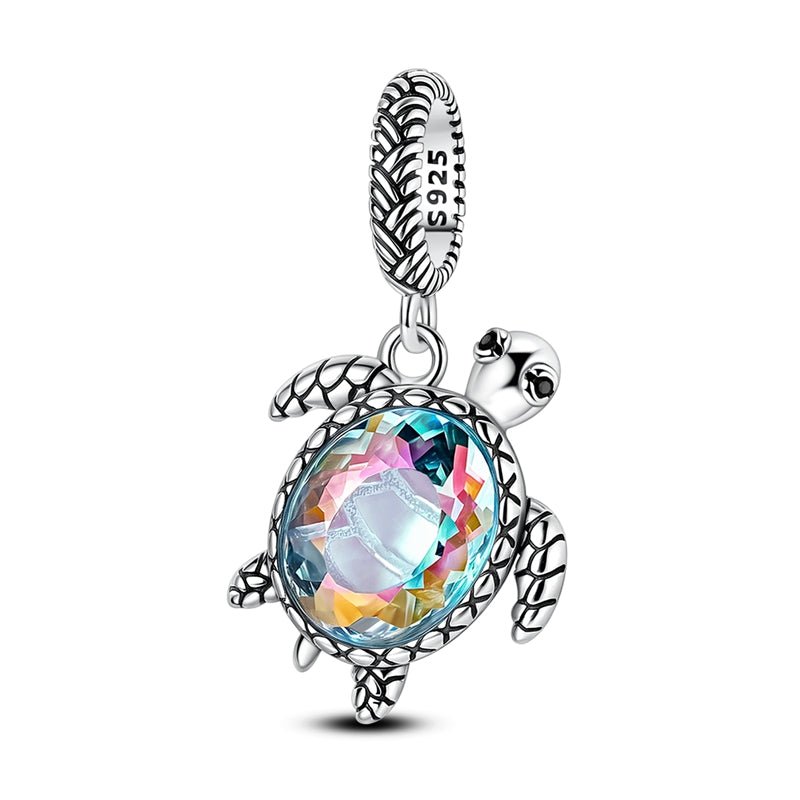 Sea Turtle with Iridescent Crystal Dangle Charm