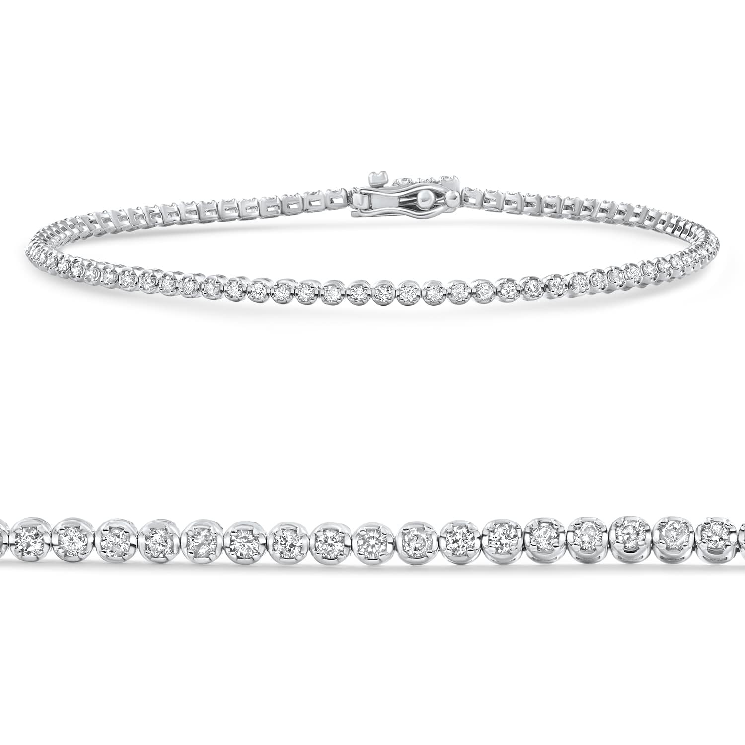 14k White Gold 1Ct TW Natural Diamond Tennis Line Bracelet 7"