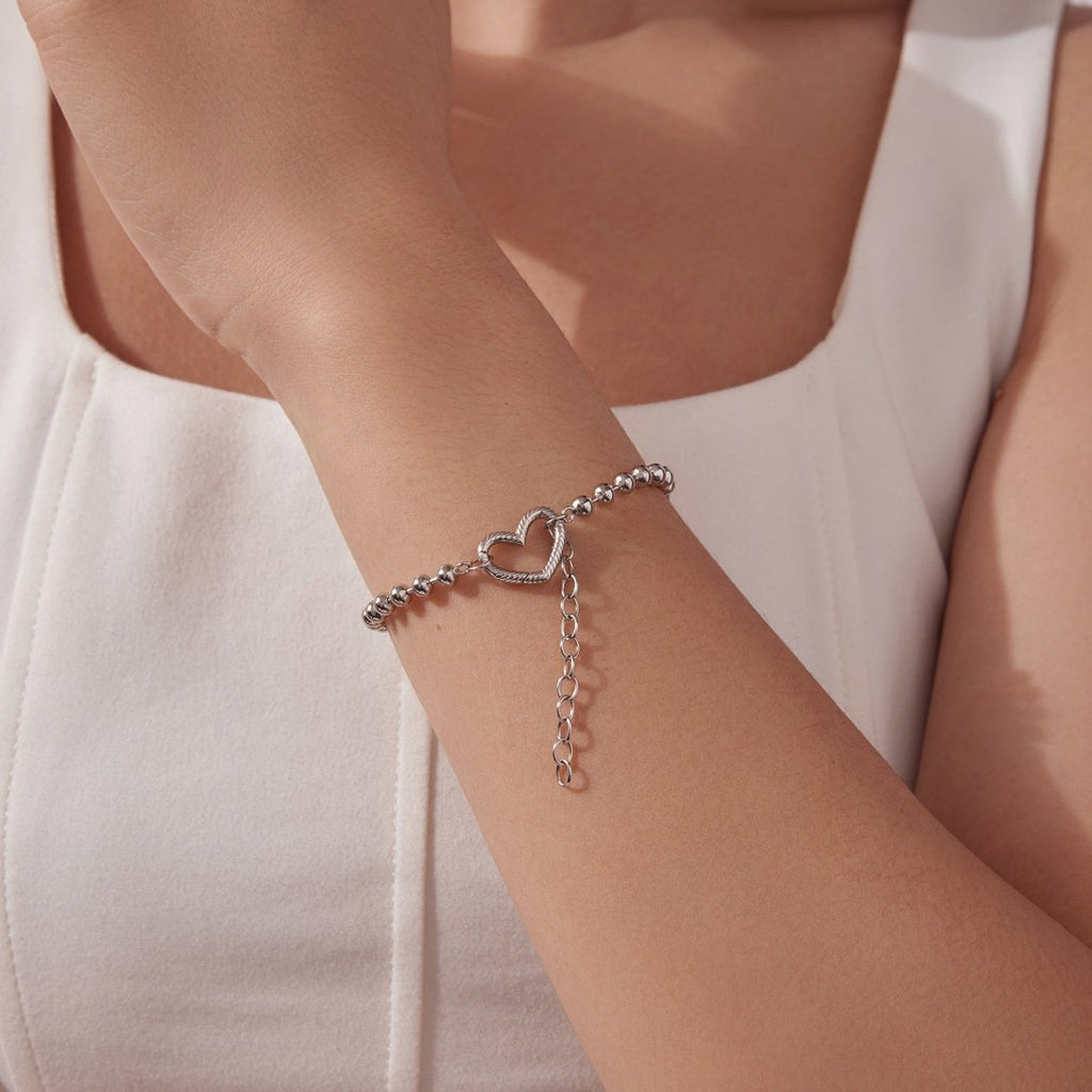 Silver Heart Beaded Bracelet