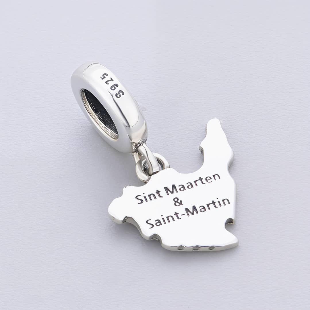 Sint Maarten & Saint Martin Island Map Flag Dangle Charm