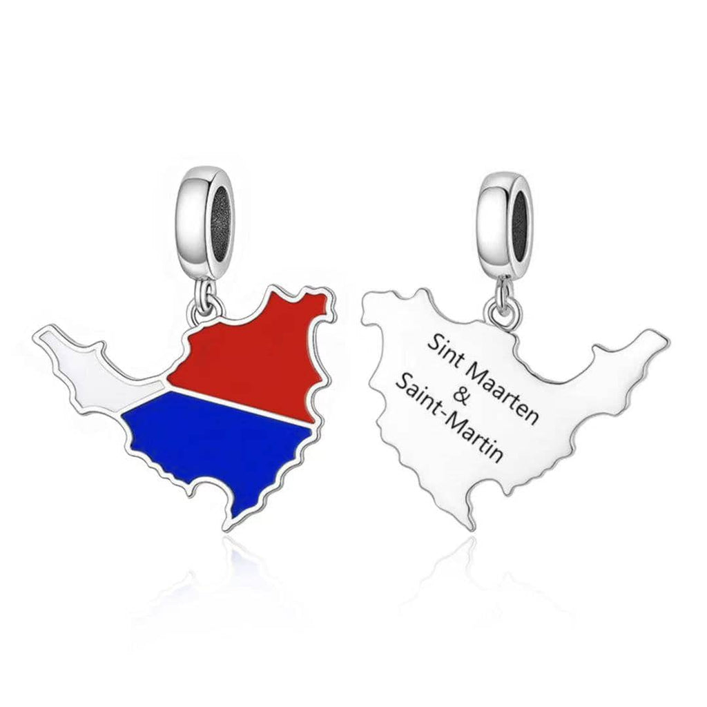 Sint Maarten & Saint Martin Island Map Flag Dangle Charm