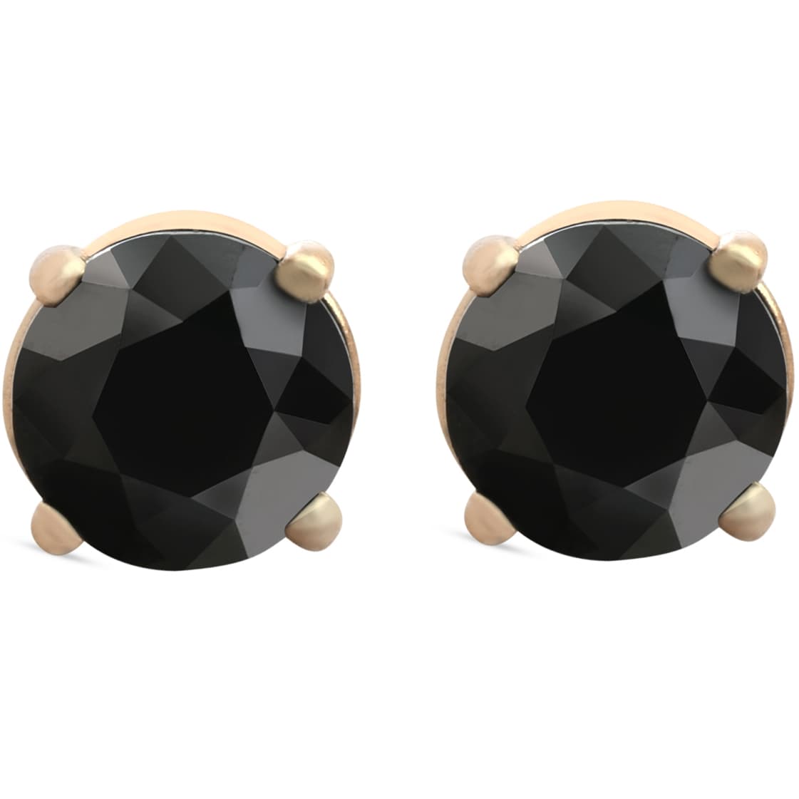 1 1/2 ct 14k Yellow Gold Round Black Diamond Studs Womens Earrings