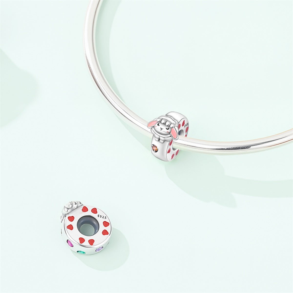 Sleeping Lamb & Pink Hearts Charm