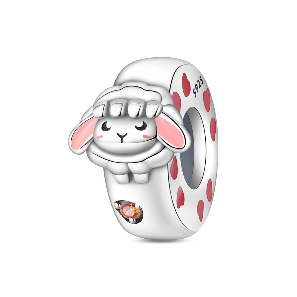 Sleeping Lamb & Pink Hearts Charm