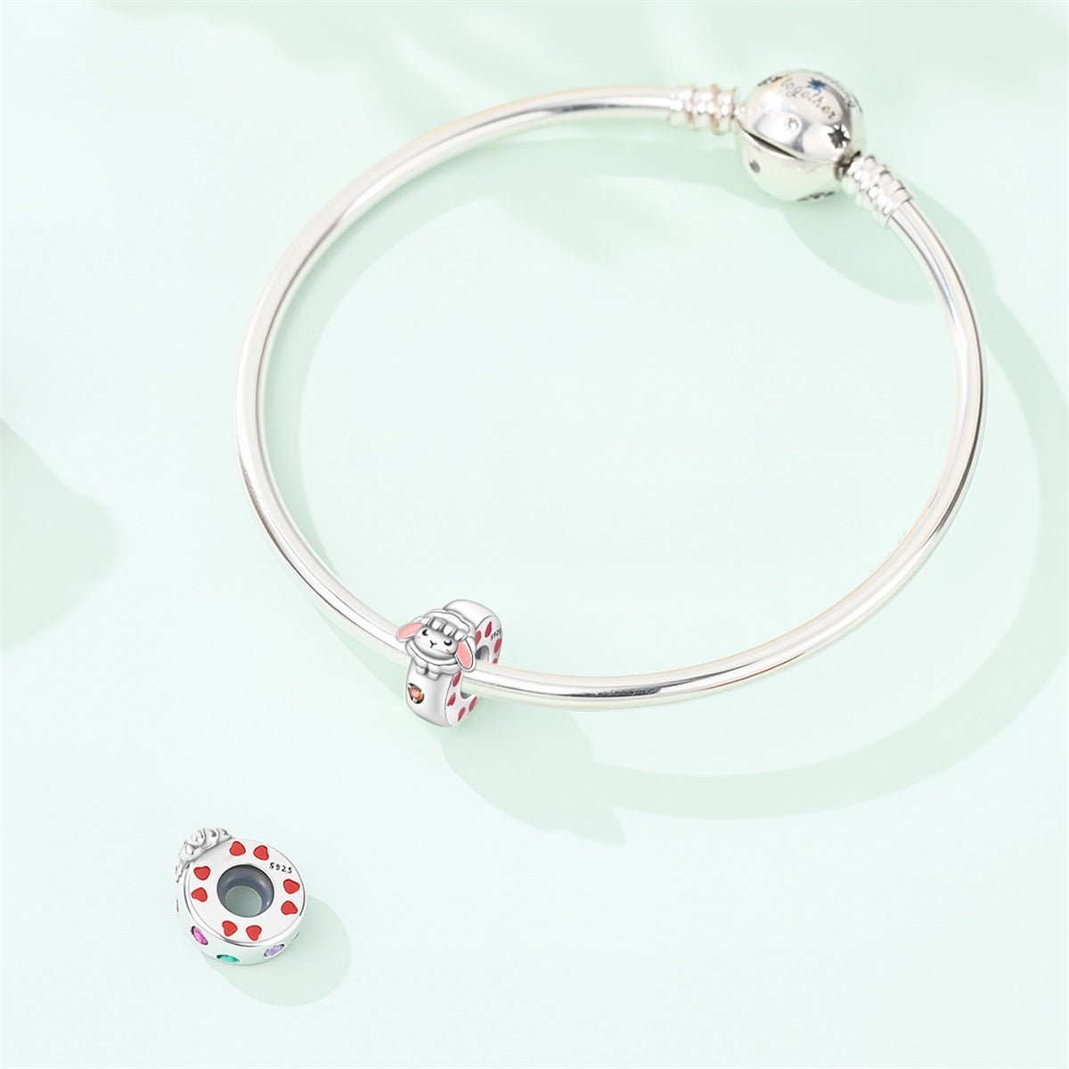 Sleeping Lamb & Pink Hearts Charm