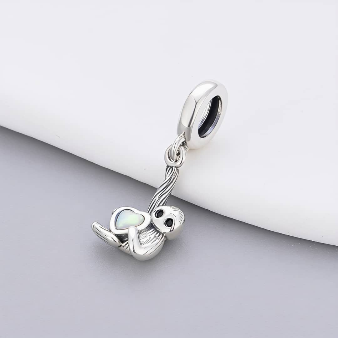 Sloth Hanging with Heart Stone Dangle Charm