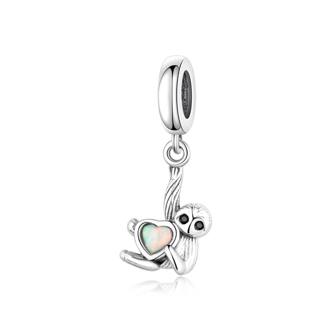 Sloth Hanging with Heart Stone Dangle Charm