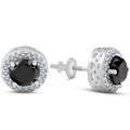 3.25 Ct Black & White Round Diamond Halo Studs 14K White Gold