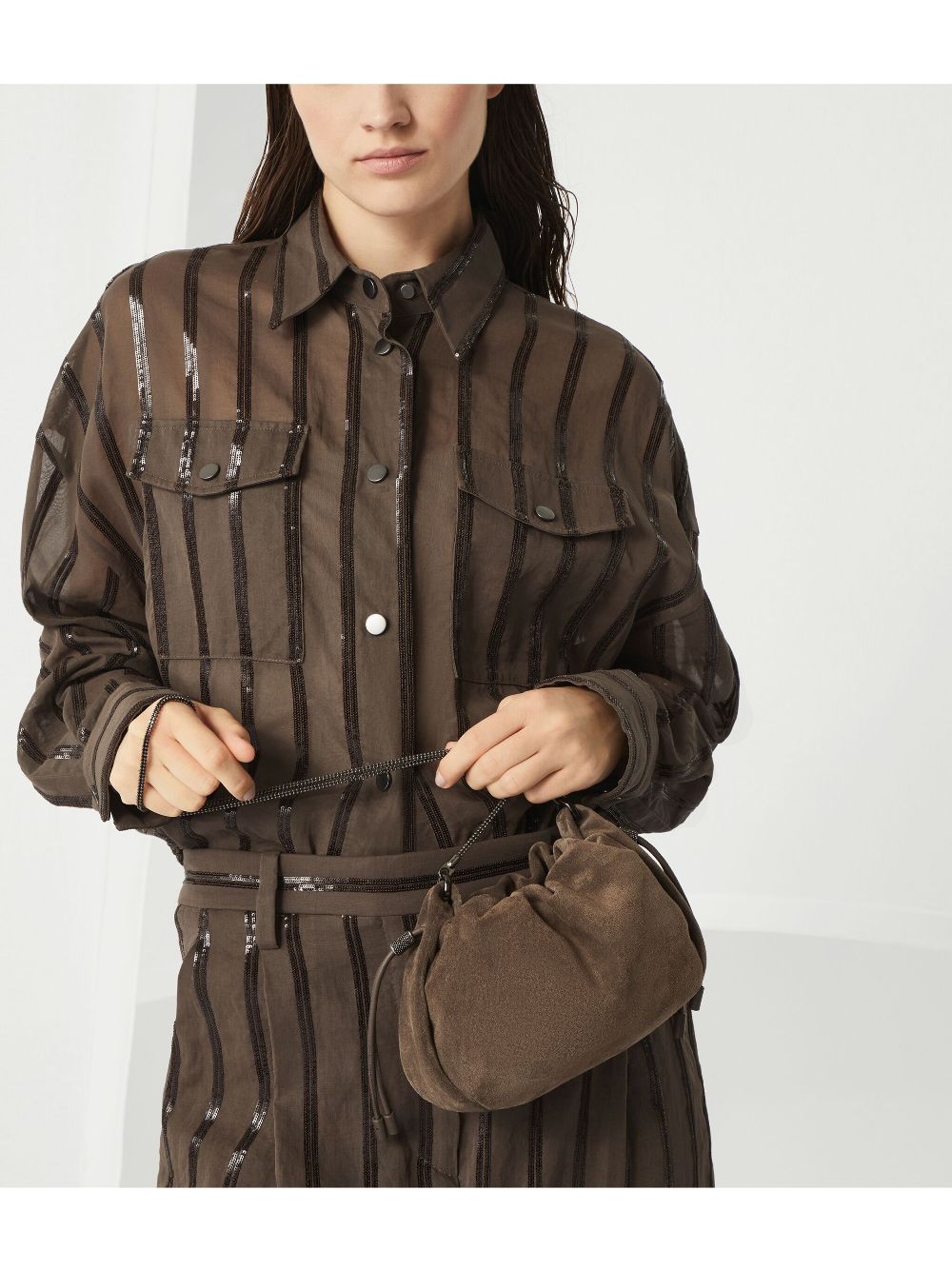 Brunello Cucinelli Women Mellow Mini Leather Bucket Bag