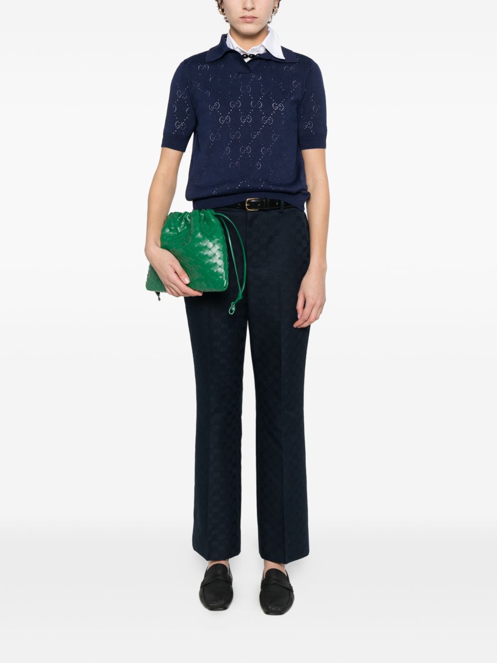 Gucci Women Gg Cotton And Silk Polo Shirt