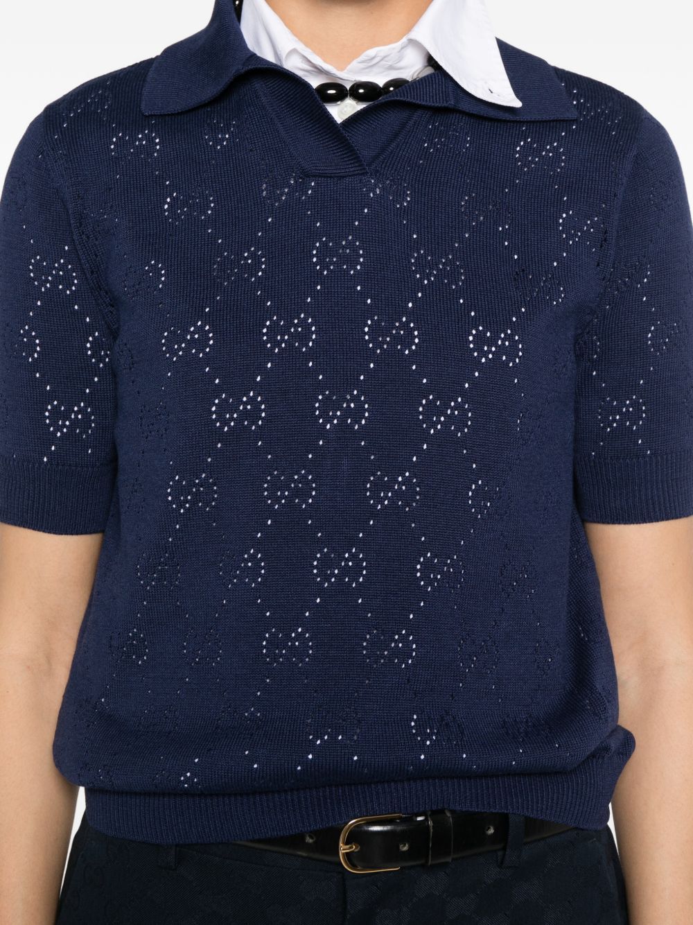 Gucci Women Gg Cotton And Silk Polo Shirt