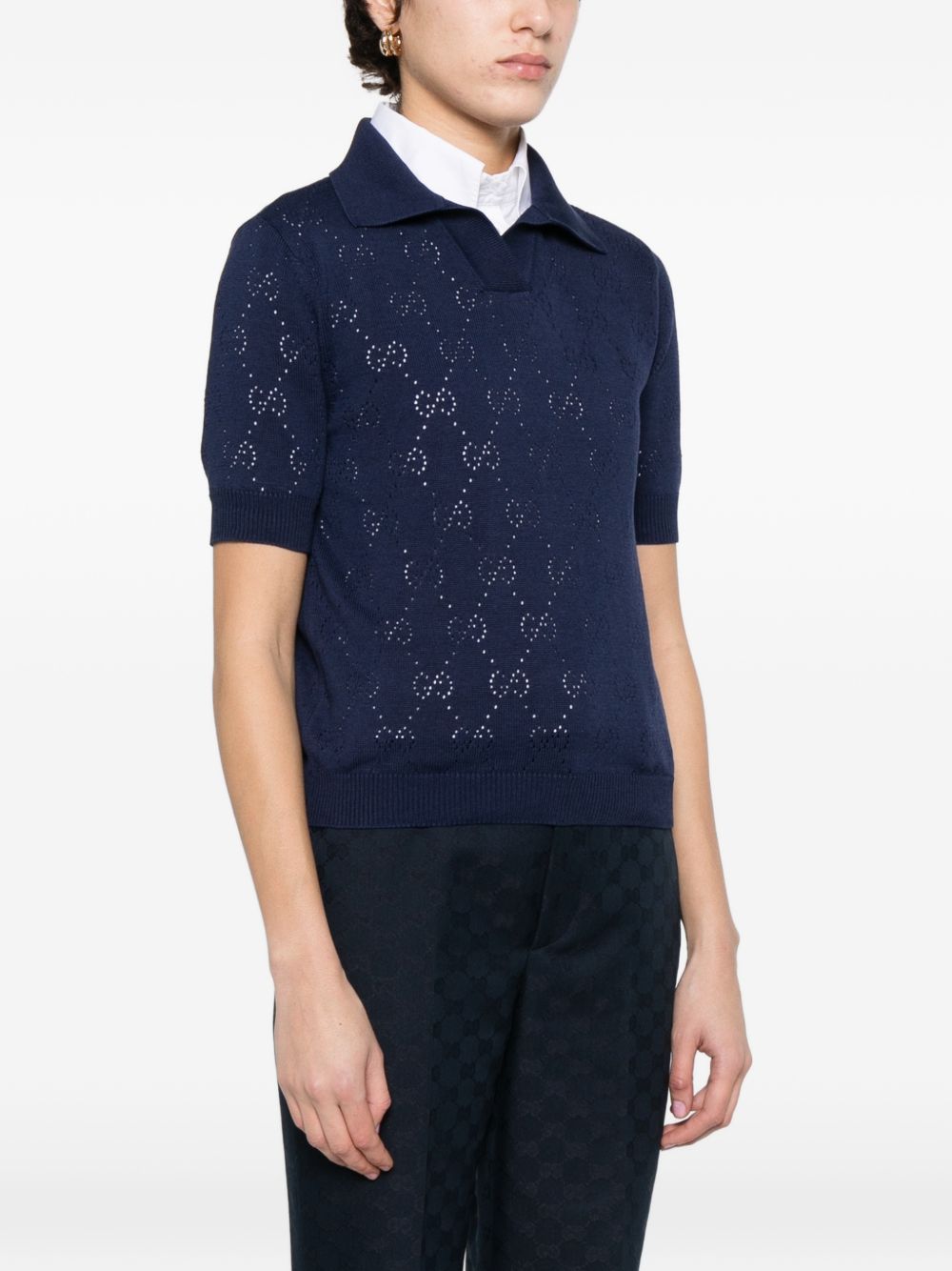 Gucci Women Gg Cotton And Silk Polo Shirt
