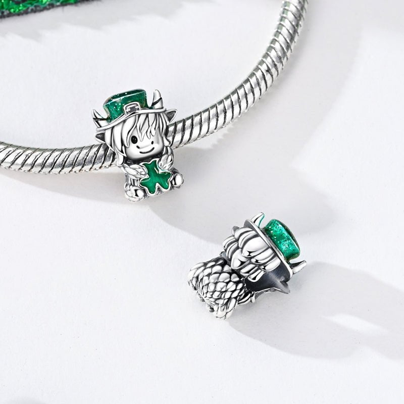 St. Patrick’s Day Highland Cow with Clover Charm