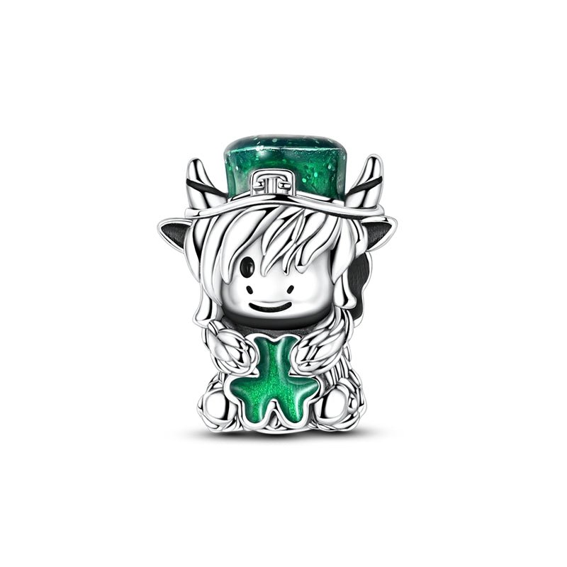St. Patrick’s Day Highland Cow with Clover Charm
