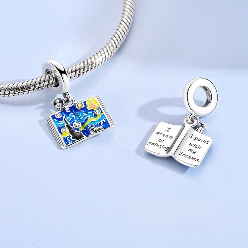 Starry Night Painting & Dream Book Dangle Charm
