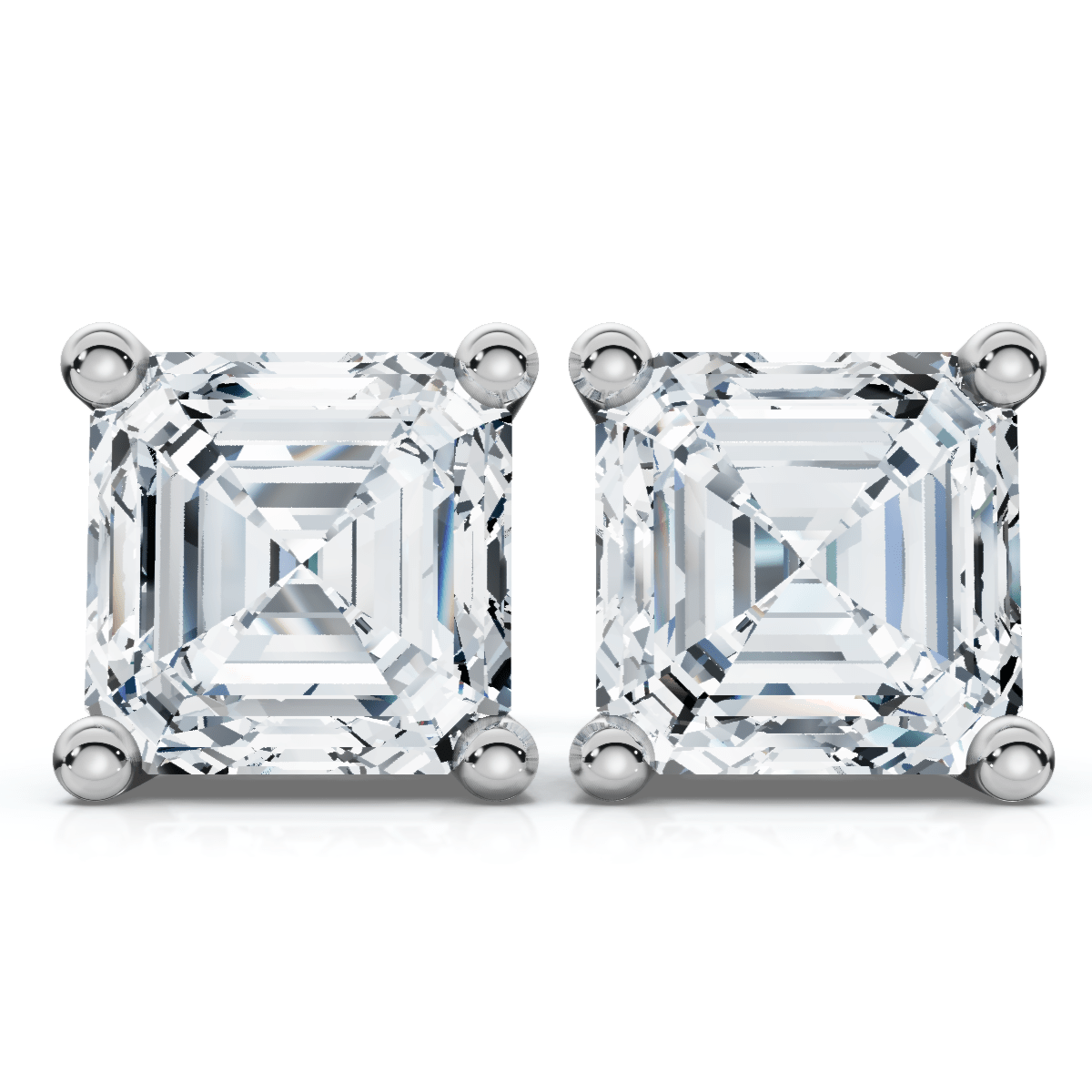 Certified 3Ct Asscher Cut Diamond Studs 14k White Gold Lab Grown Earrings