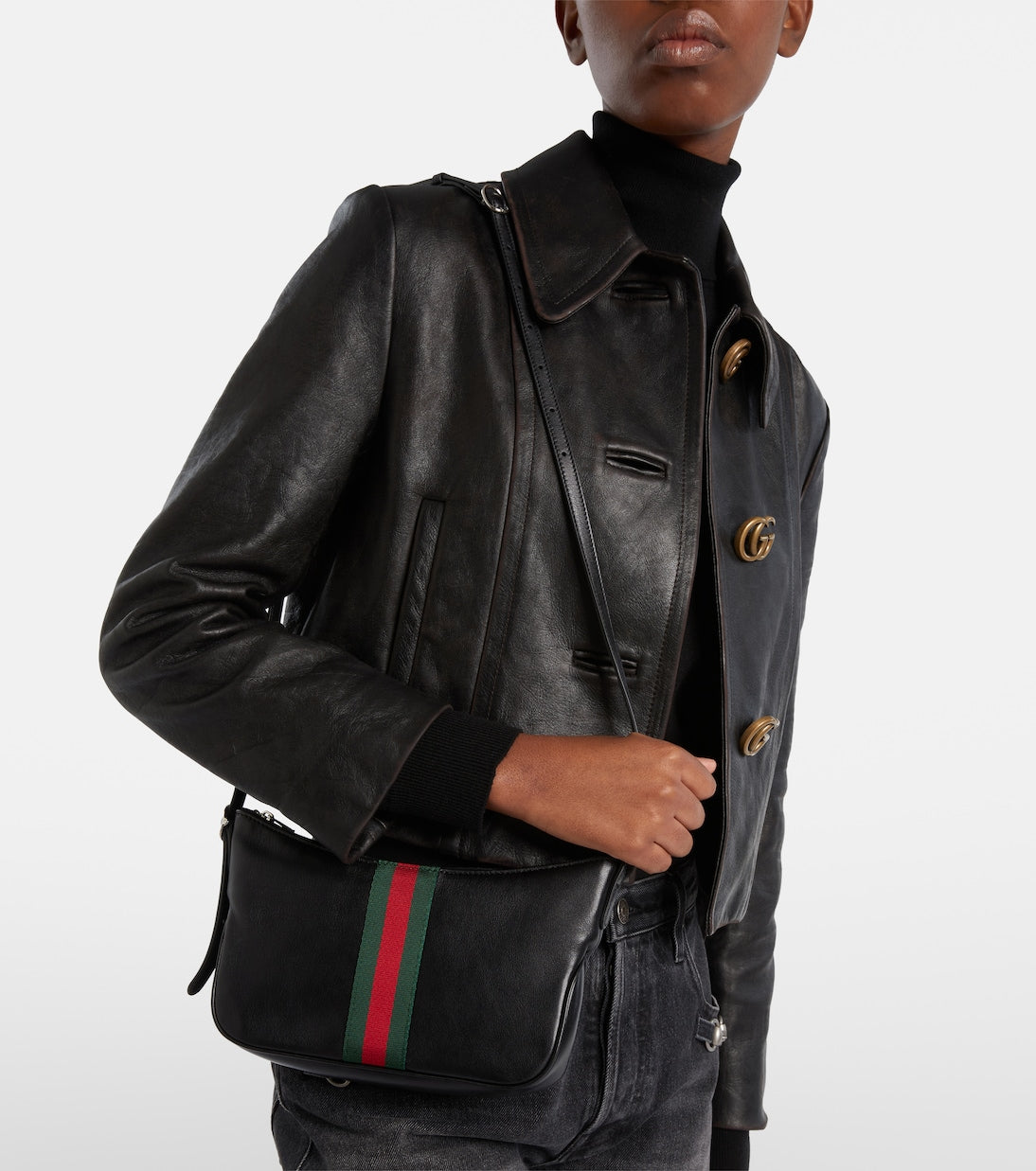 Gucci Women Lunetta Small Leather Crossbody Bag