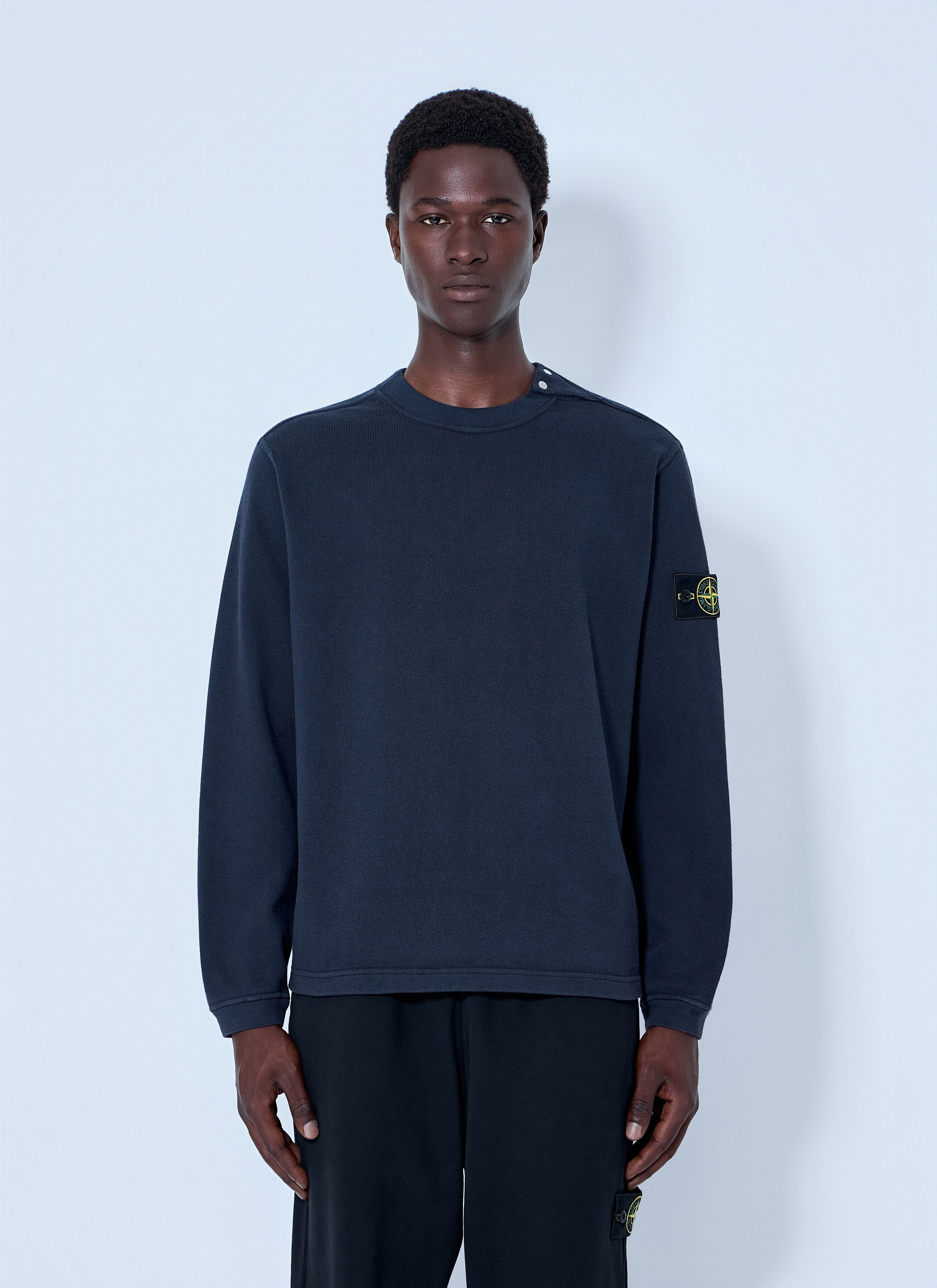 Stone Island Men Crewneck Sweatshirt With Sleeve Logo Patch