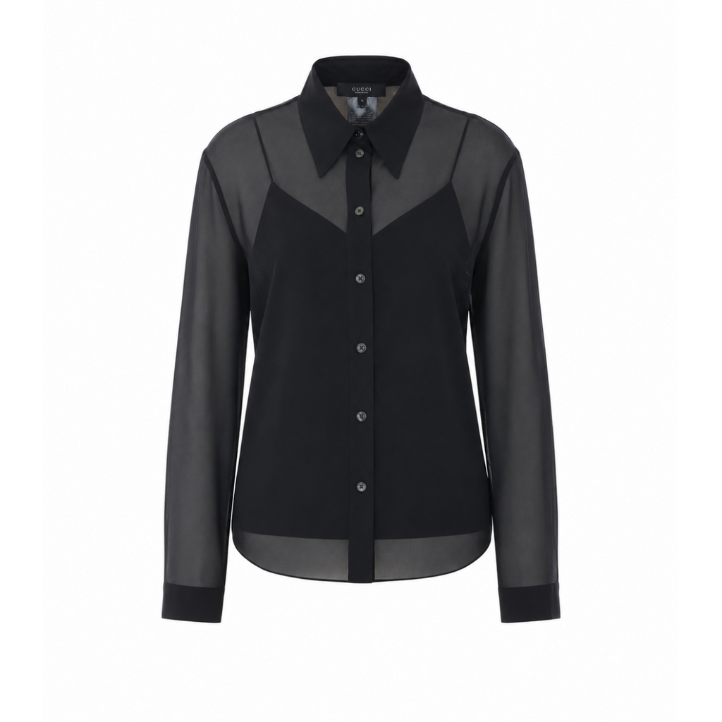 Gucci Women Stretch Silk Chiffon Shirt
