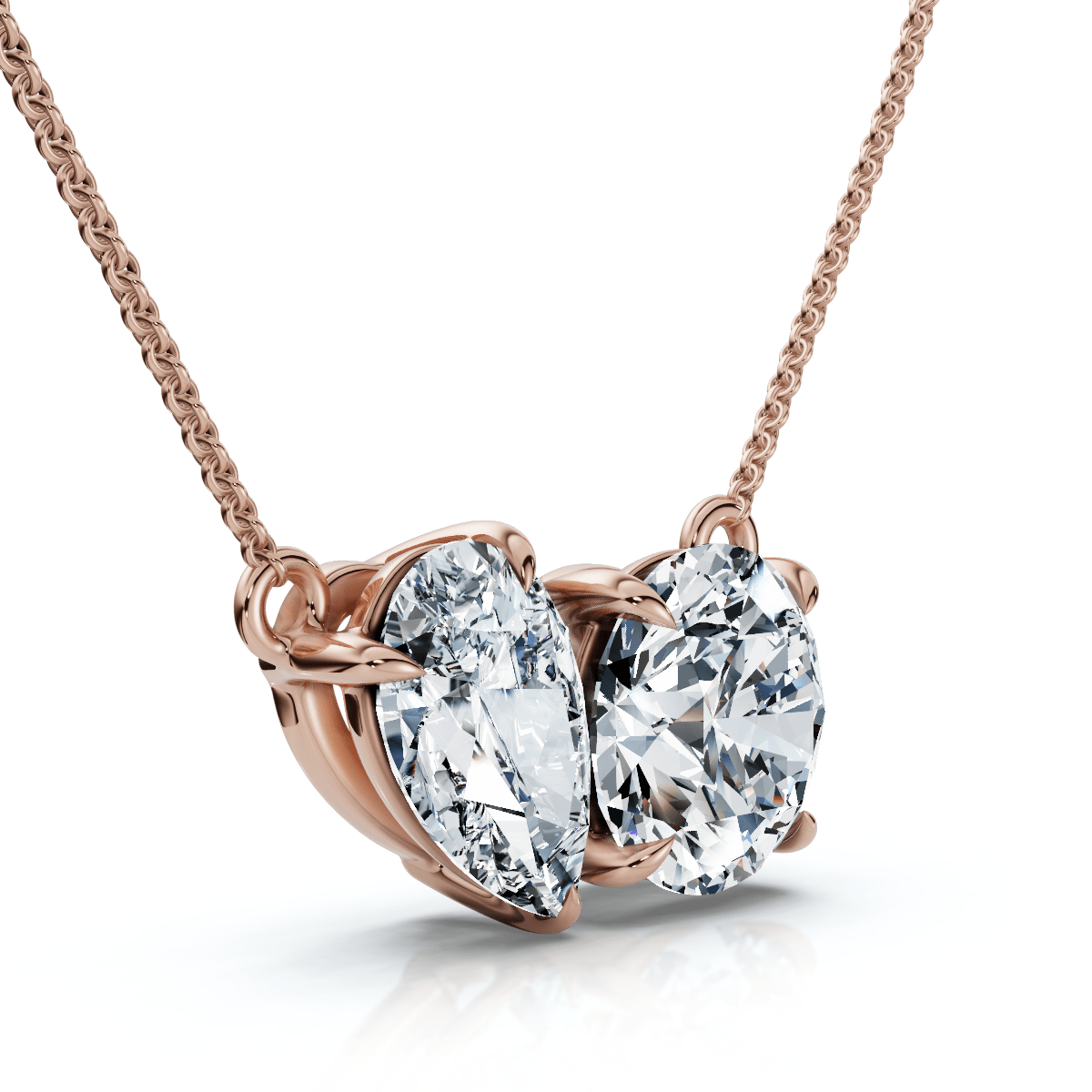 1 1/2Ct Round and Pear Two Stone Toi et Moi Pendant 14k Gold Lab Grown