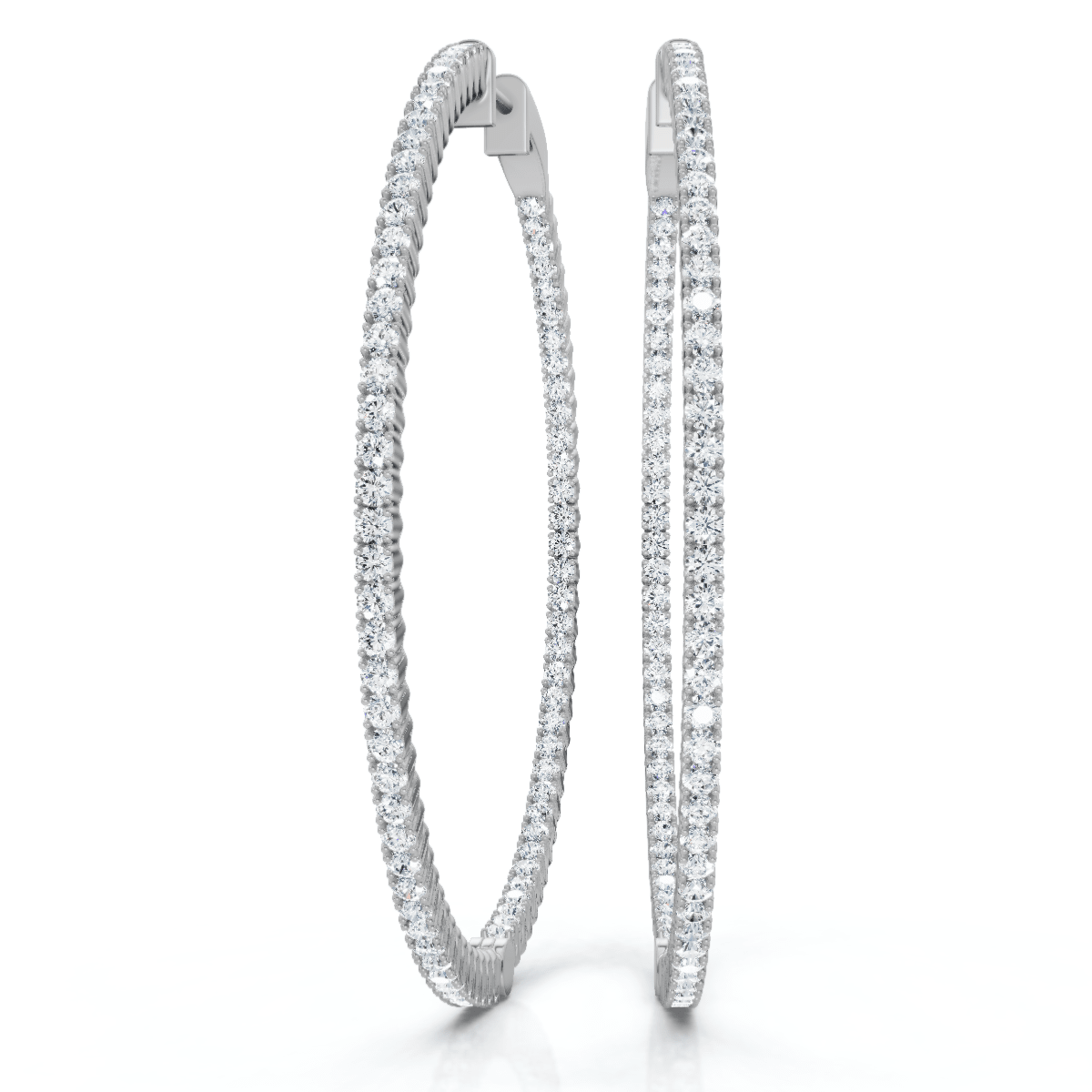 1 3/4 CT Diamond Inside Outside Hoops High Quality Vault Lock 2" Tall