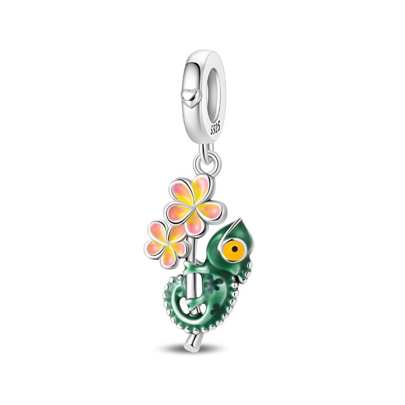 Temperature-Changing Chameleon & Flower Dangle Charm