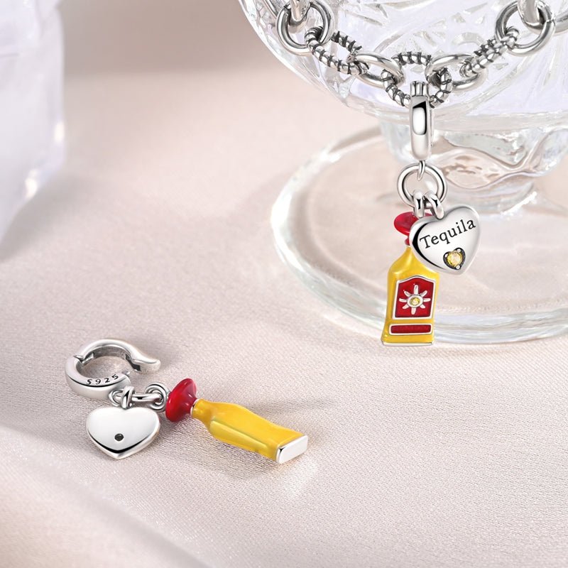 Tequila Bottle & Heart “Tequila Lover” Dangle Charm