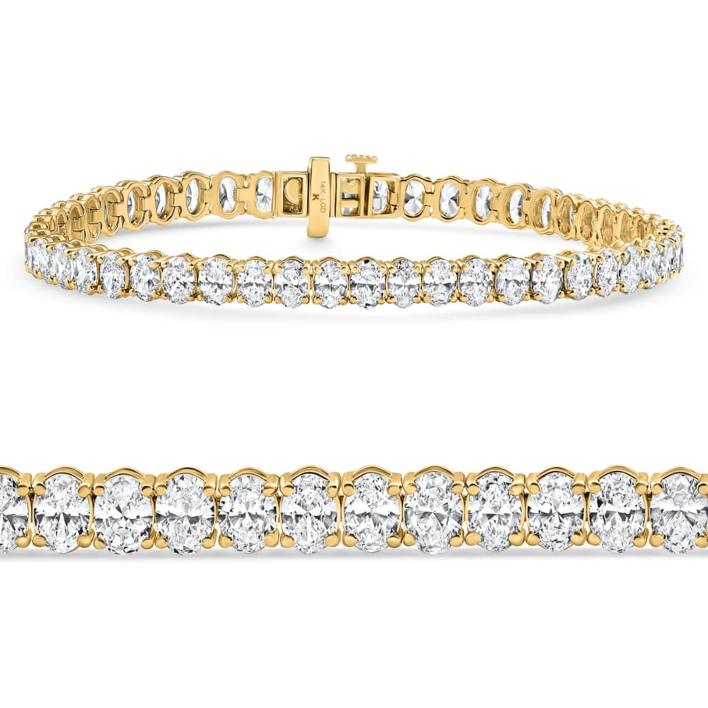 10Ct Oval Cut Diamond Tennis Bracelet 7" 14k Yellow Gold Lab Grown Size: Medium
