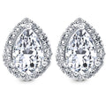 1/2Ct Pear Shape Halo Screw Back Diamond Studs White or Yellow Gold Earrings